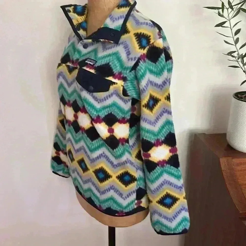 Patagonia Xs Fleece Pullover Vintage Southwest Style Sweater Snap T View 3